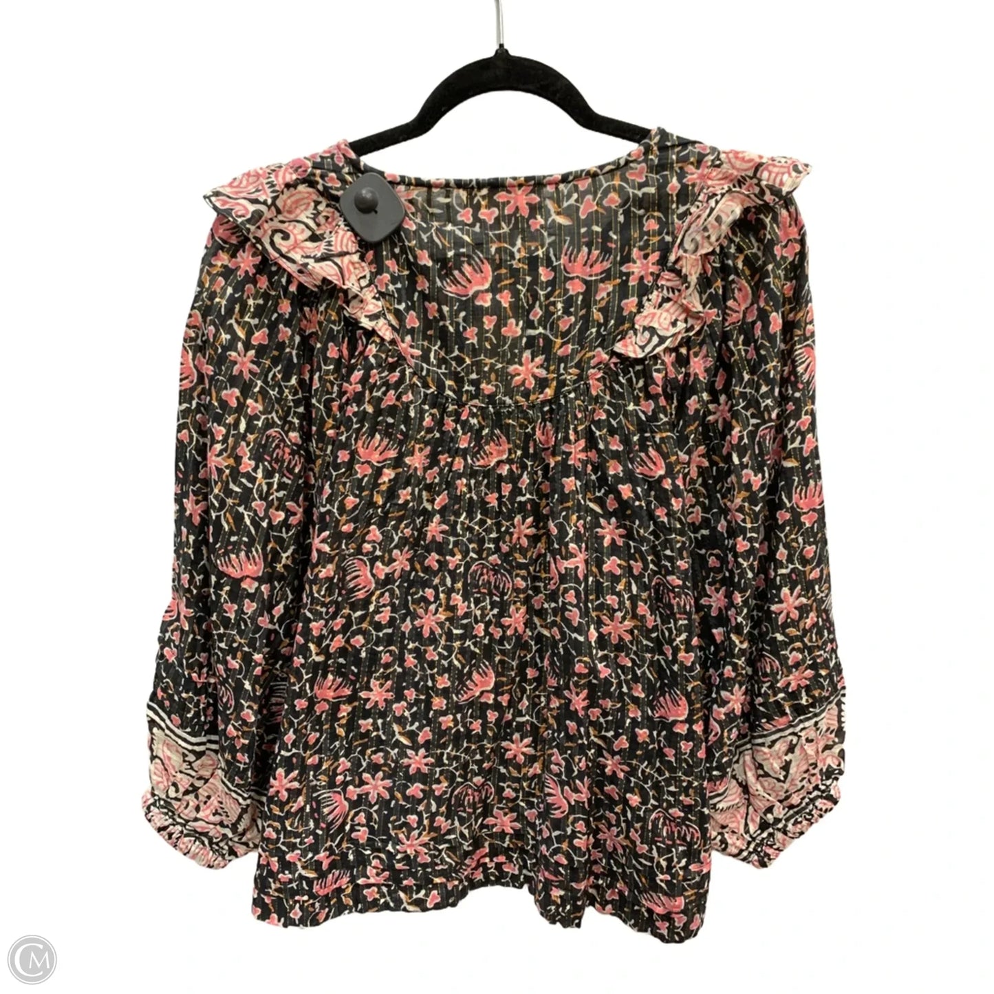 Blouse Long Sleeve By Cleobella In Black & Pink, Size: M