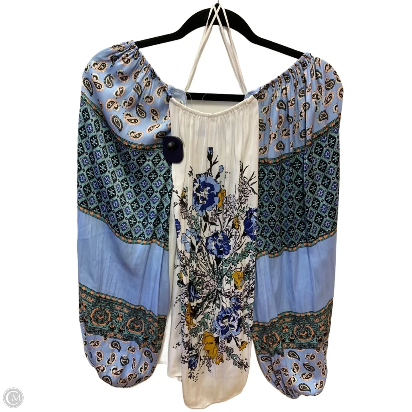 Top Long Sleeve By Free People In Blue & White, Size: M