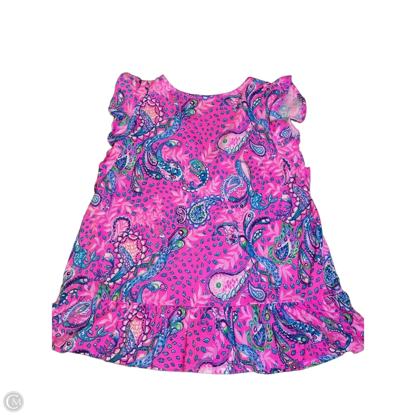 Top Short Sleeve Designer By Lilly Pulitzer In Blue & Pink, Size: Xs