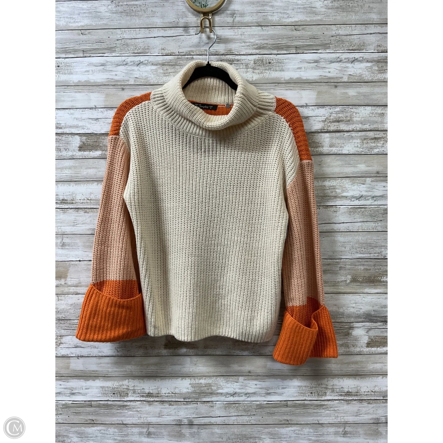 Sweater By Clothes Mentor In Cream & Orange, Size: S