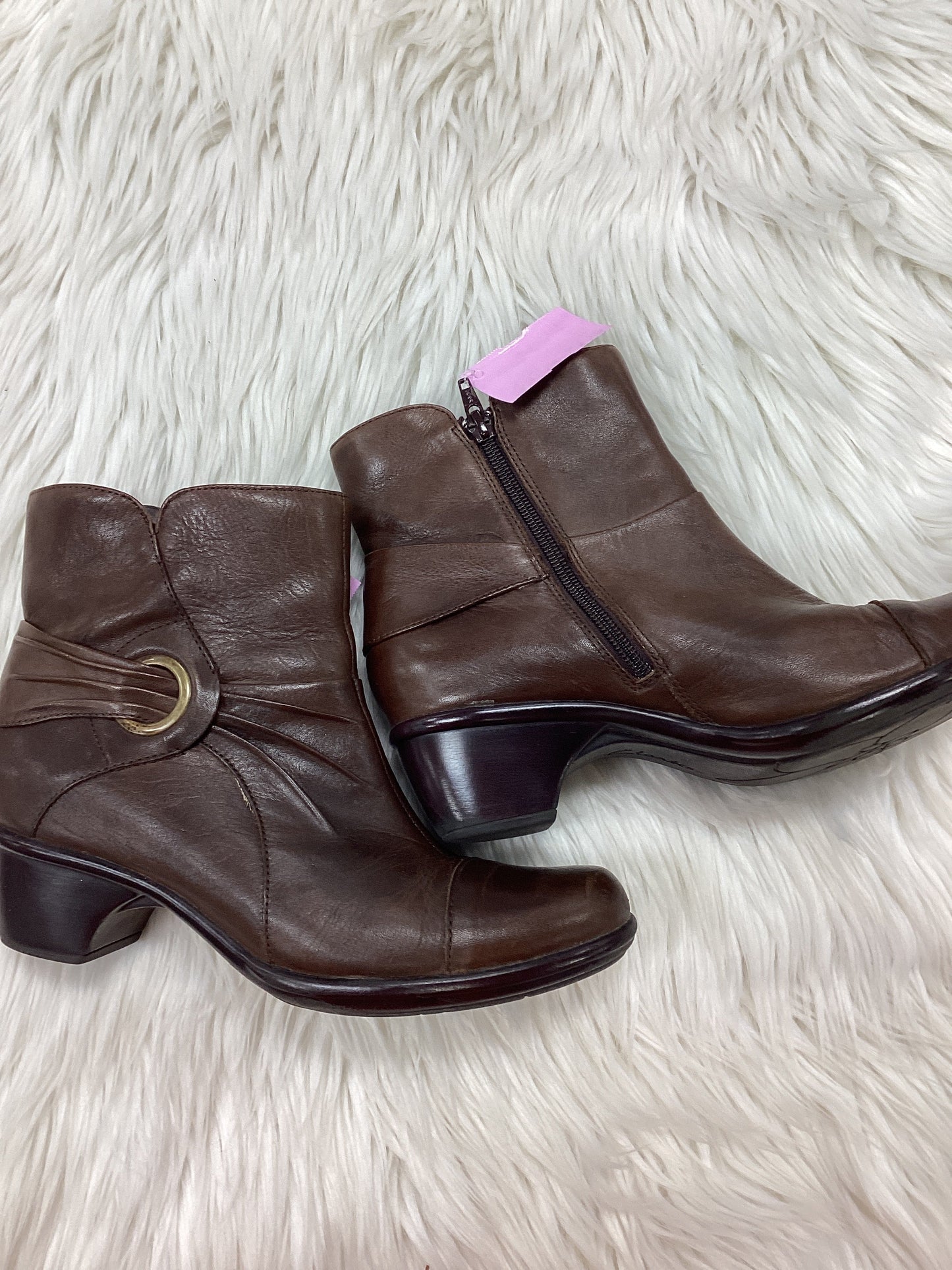 Boots Ankle Heels By Clarks In Brown, Size:8