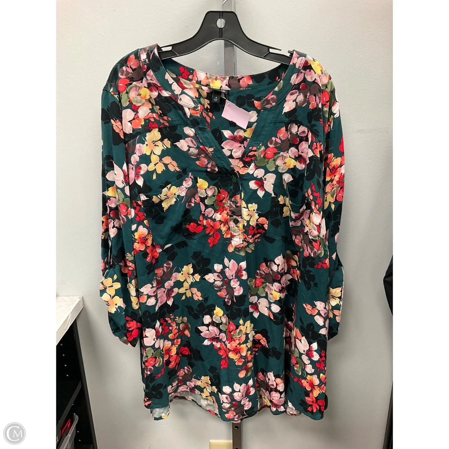 Top 3/4 Sleeve By Torrid In Green & Pink, Size: 4x