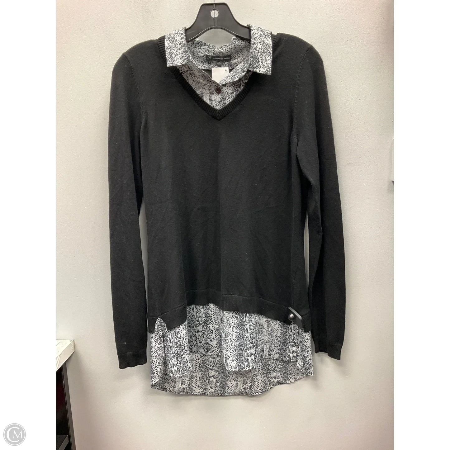 Top Long Sleeve By Adrianna Papell In Black & Grey, Size: S