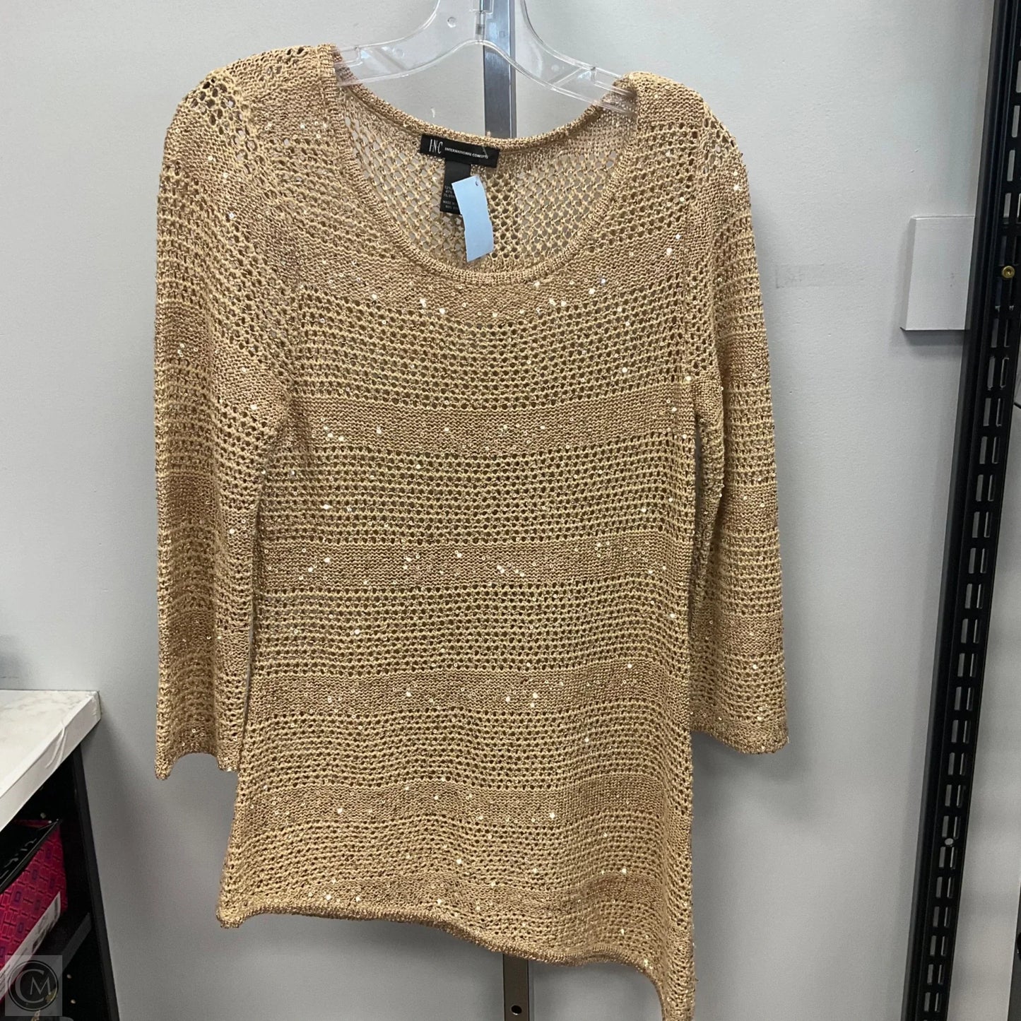 Top Long Sleeve By Inc In Gold, Size: L