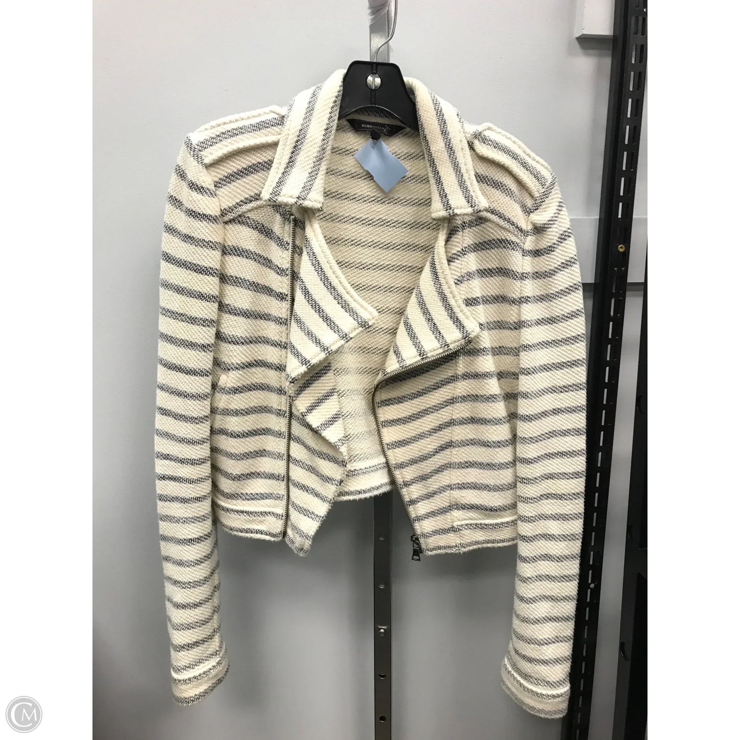 Jacket Moto By Bcbgmaxazria In Blue & Cream, Size: M