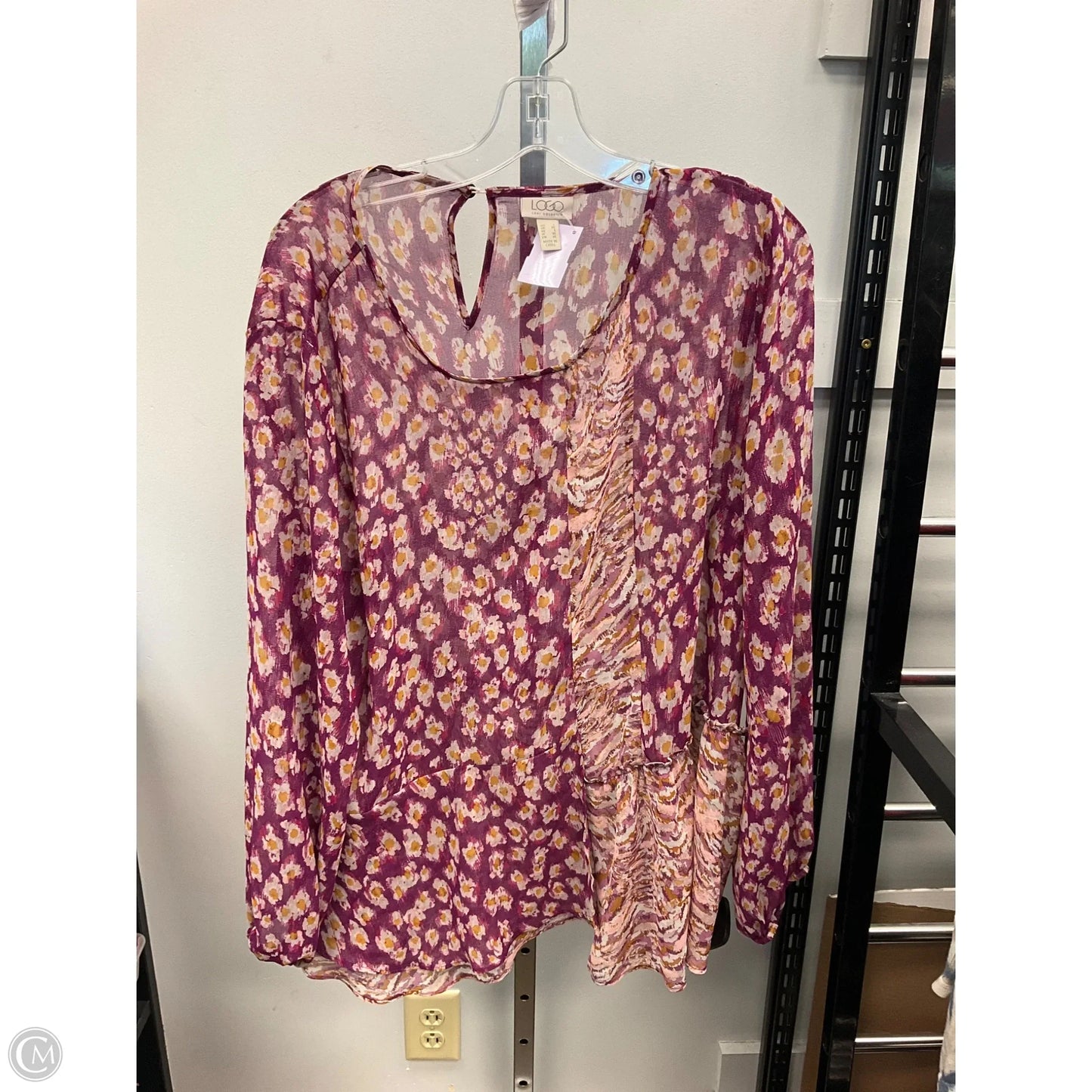Top Long Sleeve By Logo In Purple & Yellow, Size: L