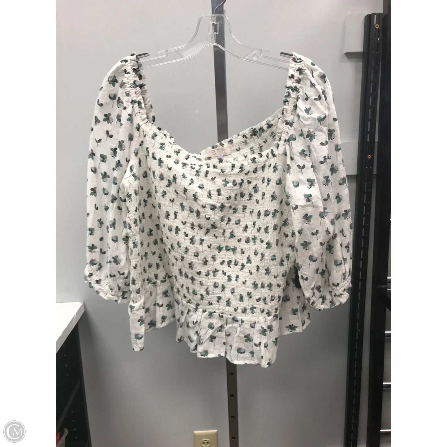 Top 3/4 Sleeve By Loft In Green & White, Size: 20