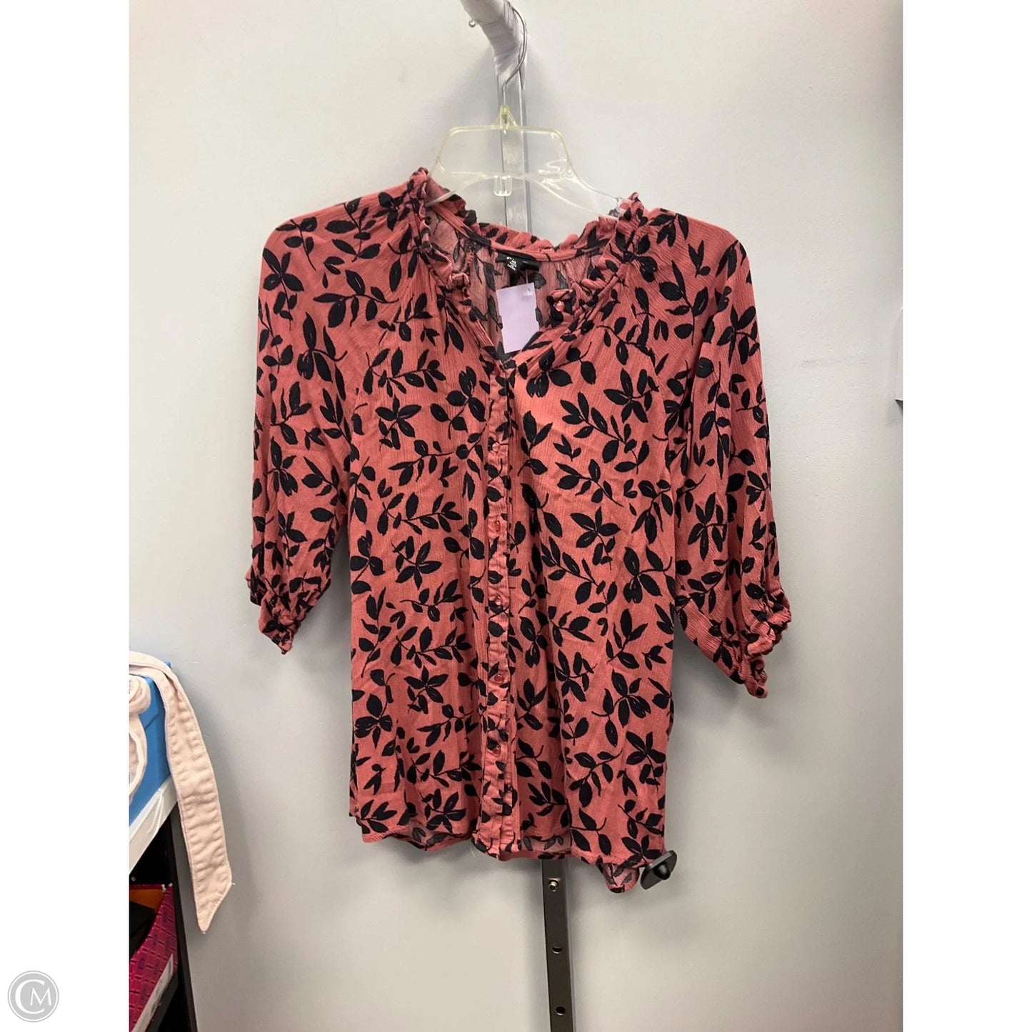 Top 3/4 Sleeve By Bobeau In Black & Pink, Size: Xl
