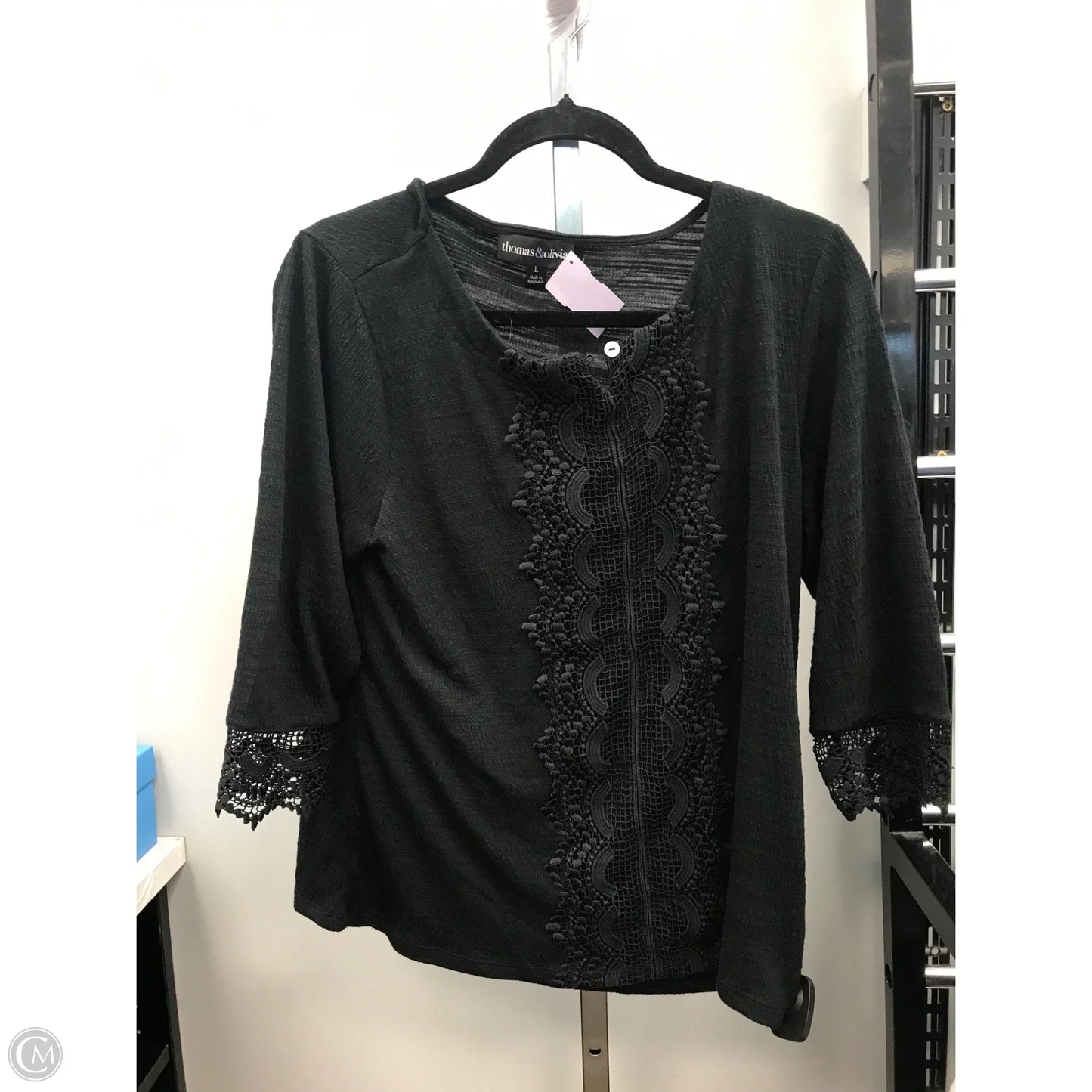 Top 3/4 Sleeve By Clothes Mentor In Black, Size: L