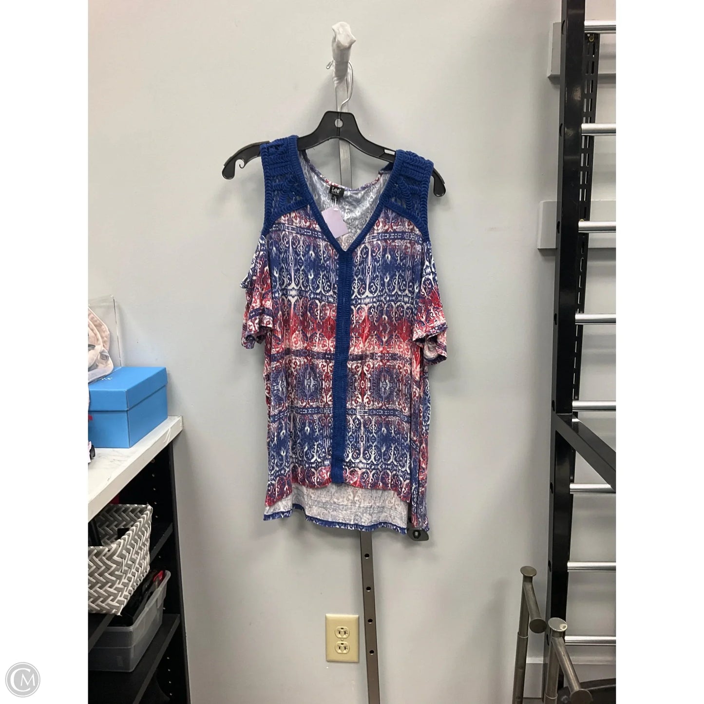 Top Short Sleeve By Lee In Blue & Red & White, Size: 2x