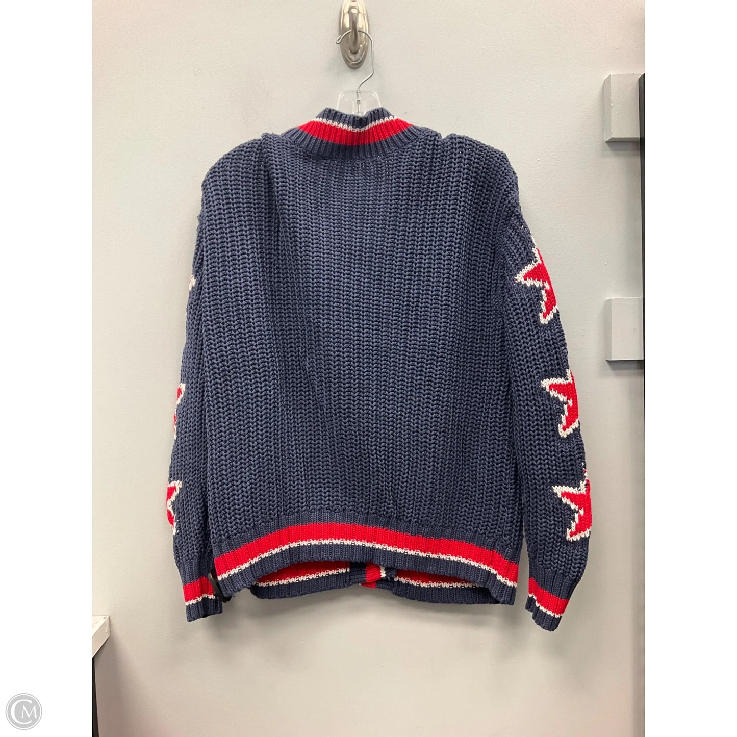 Sweater Cardigan By American Eagle In Blue & Red & White, Size: Xs