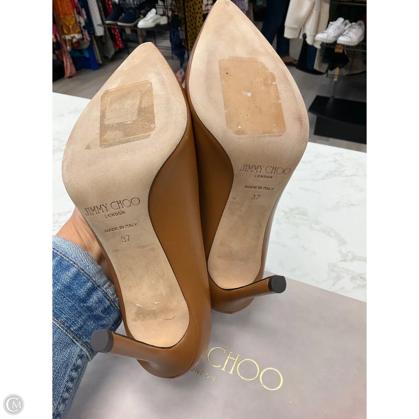 Shoes Luxury Designer By Jimmy Choo In Tan, Size: 6.5