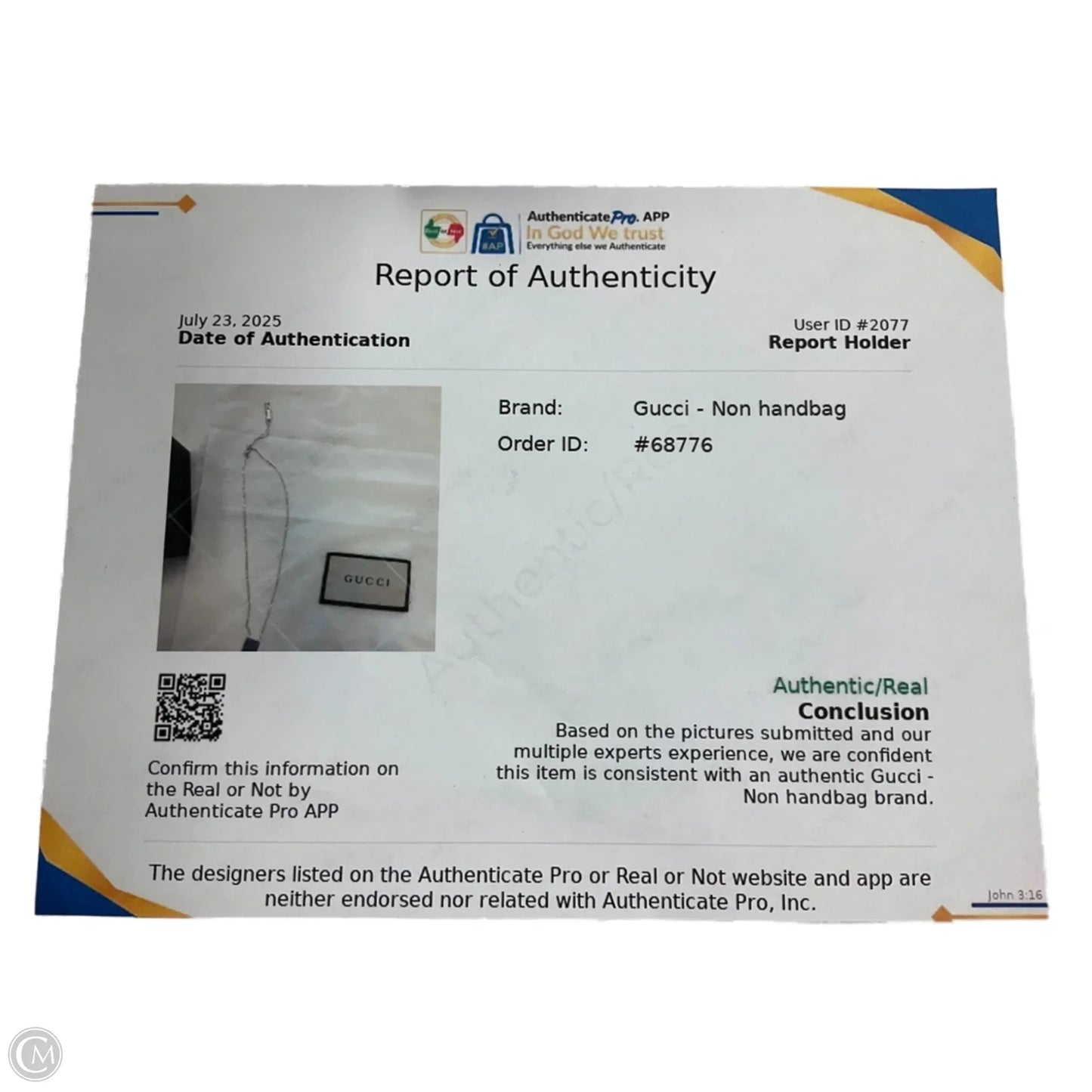 Necklace Luxury Designer By Gucci