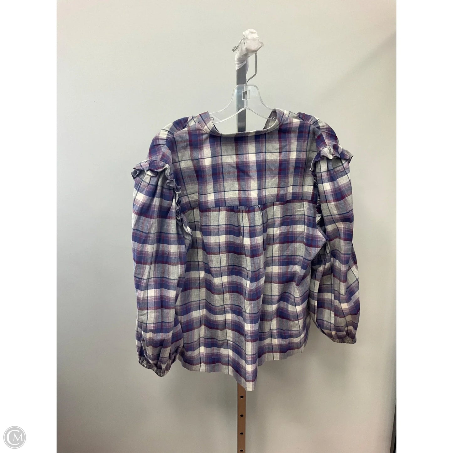 Top Long Sleeve By Something Navy In Plaid Pattern, Size: M