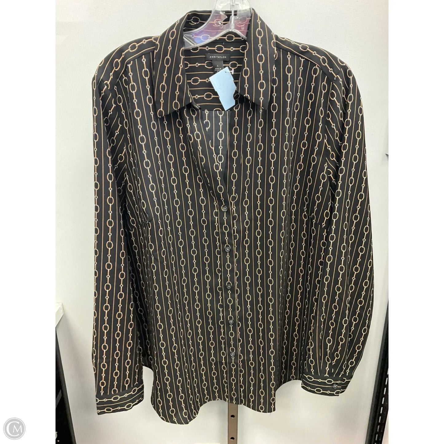 Blouse Long Sleeve By Ann Taylor In Black & Tan, Size: L