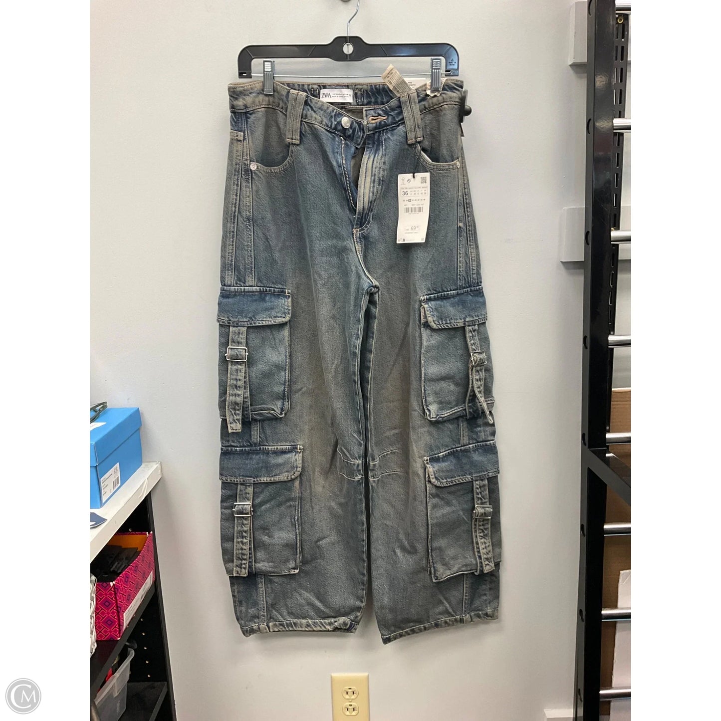 Jeans Wide Leg By Zara In Blue Denim, Size: 4