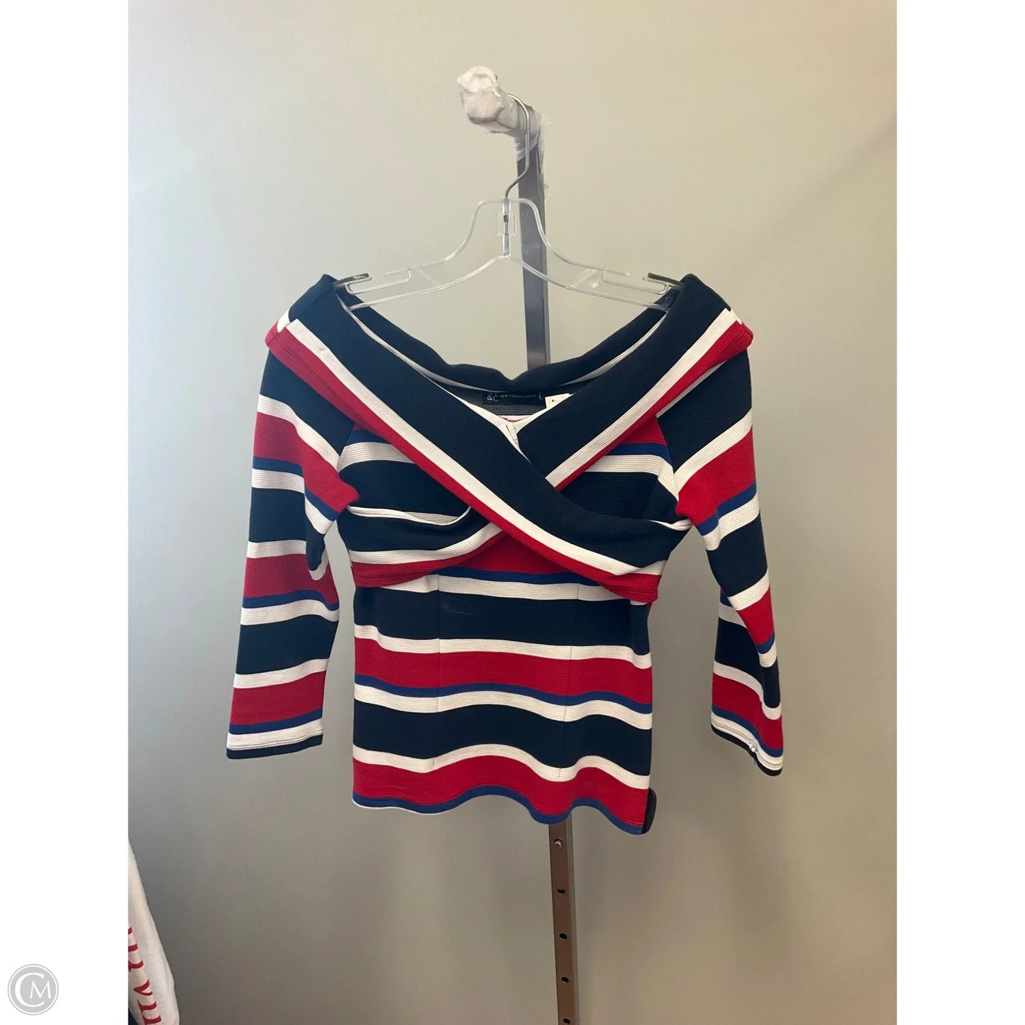 Top 3/4 Sleeve By New York And Co In Blue Red & White, Size: Xs