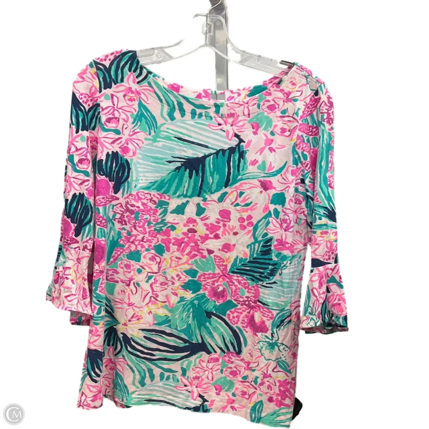 Top 3/4 Sleeve Designer By Lilly Pulitzer In Green & Pink, Size: S