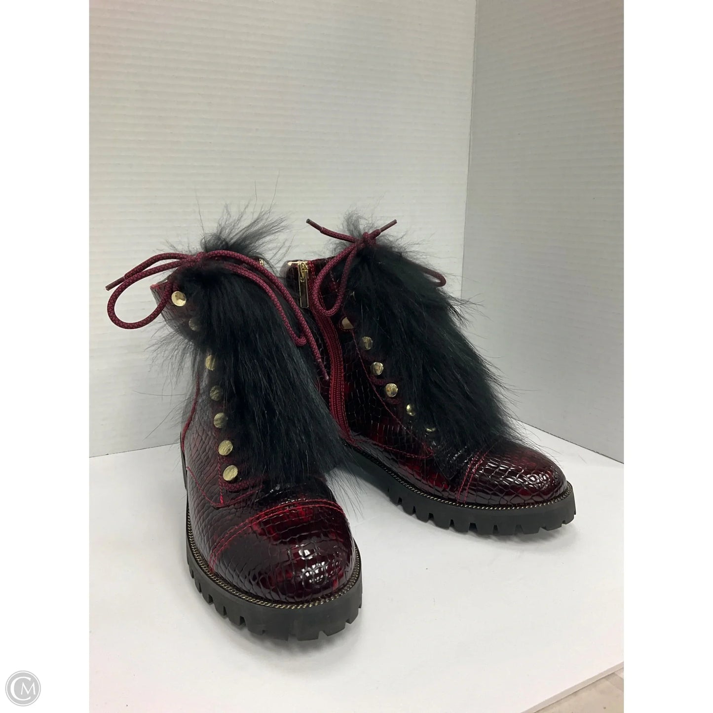 Boots Ankle Heels By Cecelia In Maroon, Size: 9.5