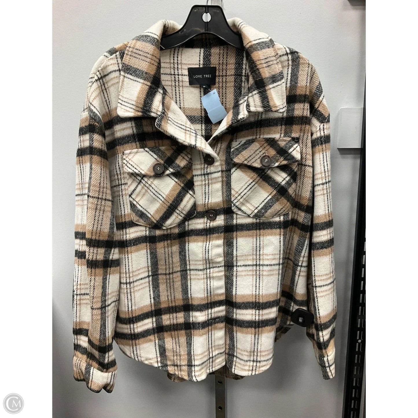 Jacket Shirt By Love Tree In Plaid Pattern, Size: M