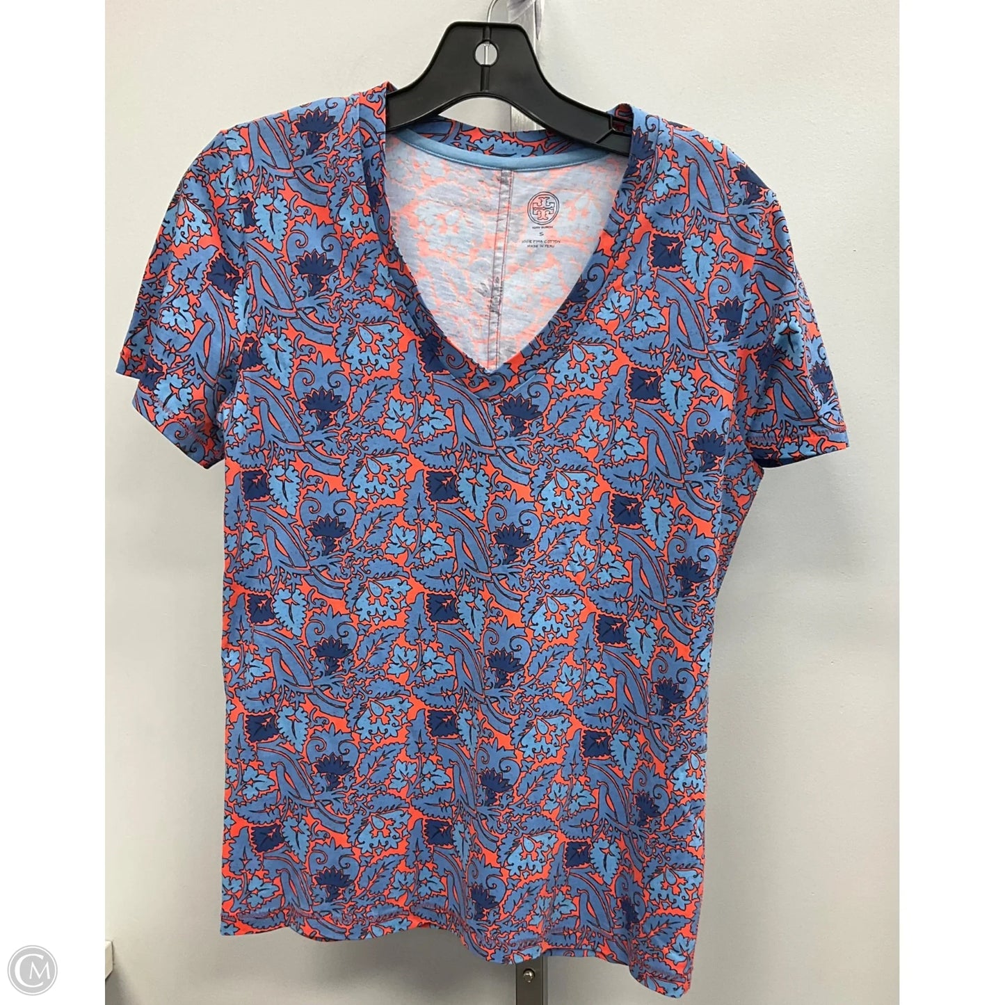 Top Short Sleeve Designer By Tory Burch In Blue & Orange, Size: S
