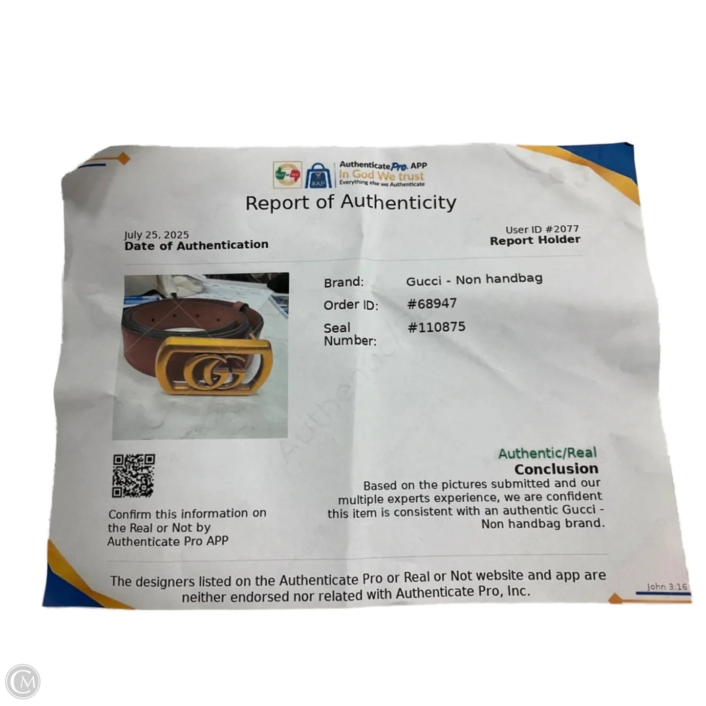 Belt Luxury Designer By Gucci, Size: Small