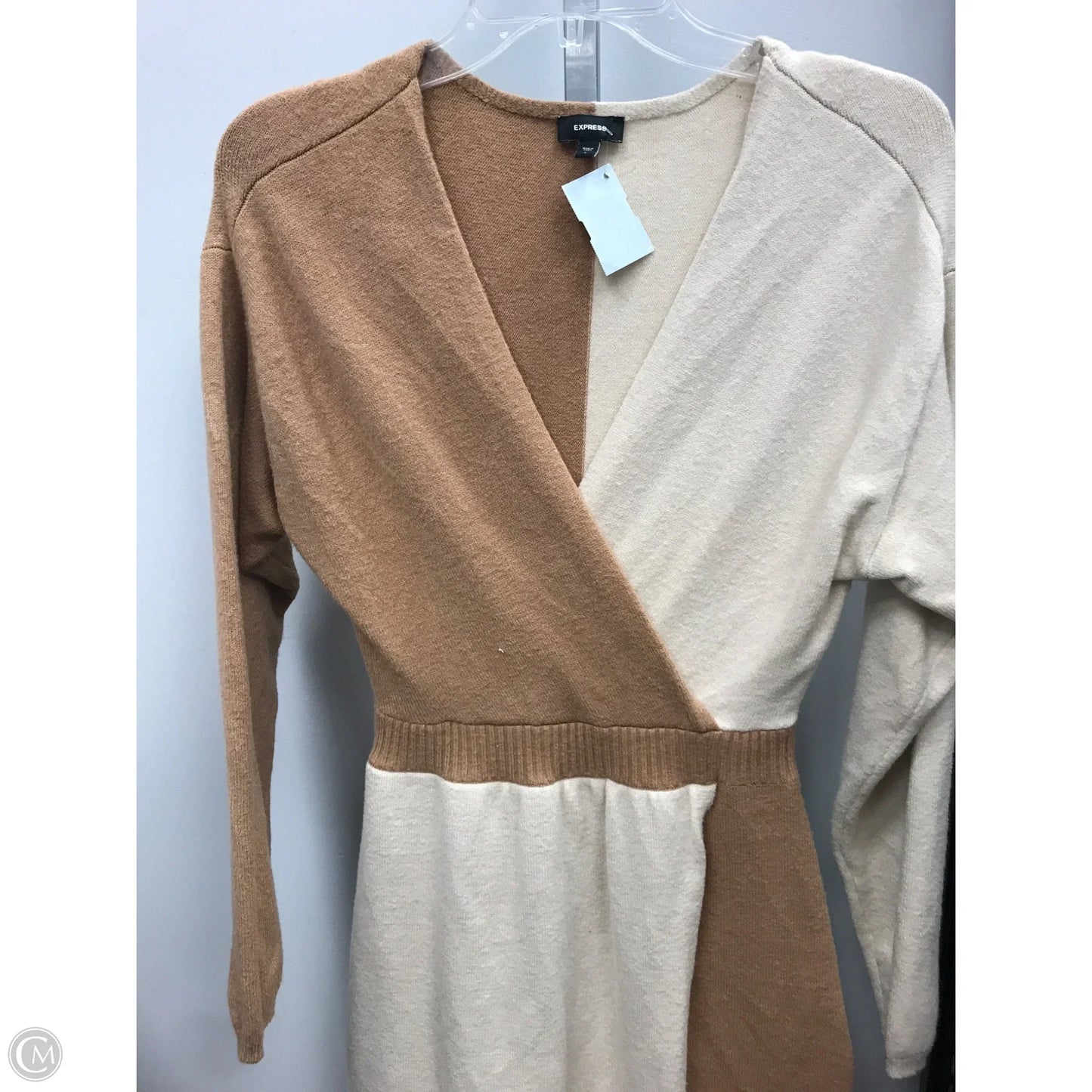 Dress Sweater By Express In Brown & Cream, Size: S