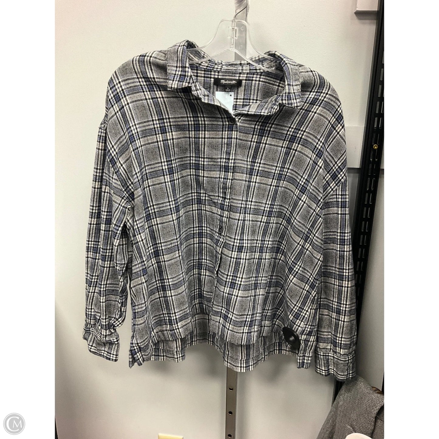 Top Long Sleeve By Madewell In Plaid Pattern, Size: L