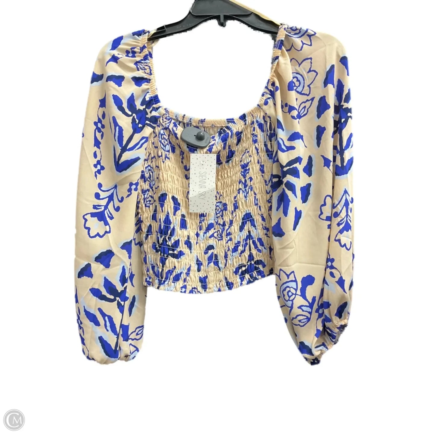 Top Long Sleeve By Sienna Sky In Blue & Cream, Size: M