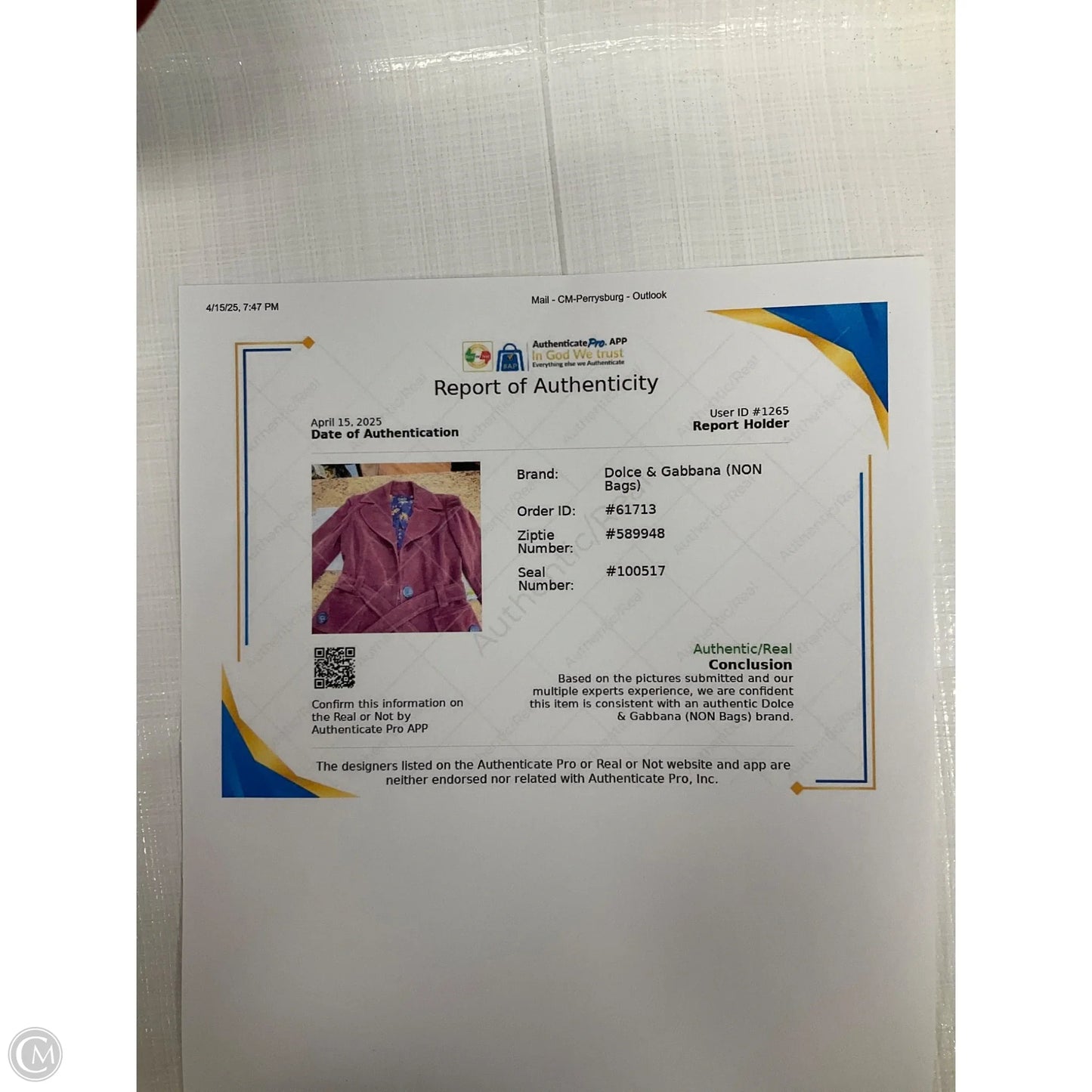 Coat Luxury Designer By Dolce And Gabbana In Purple, Size: L