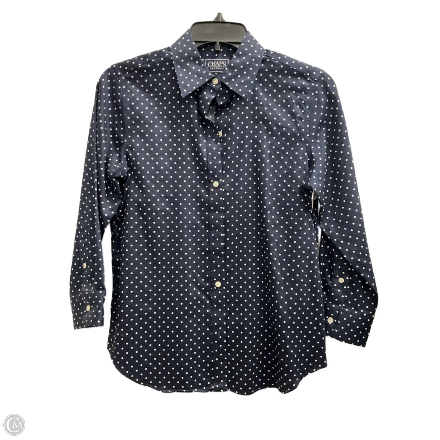 Blouse 3/4 Sleeve By Chaps In Blue & White, Size: S