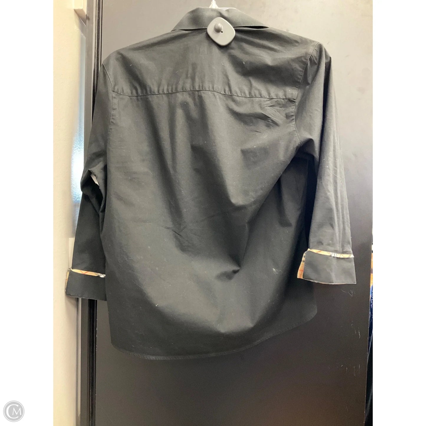 Blouse Luxury Designer By Burberry In Black & Tan, Size: L