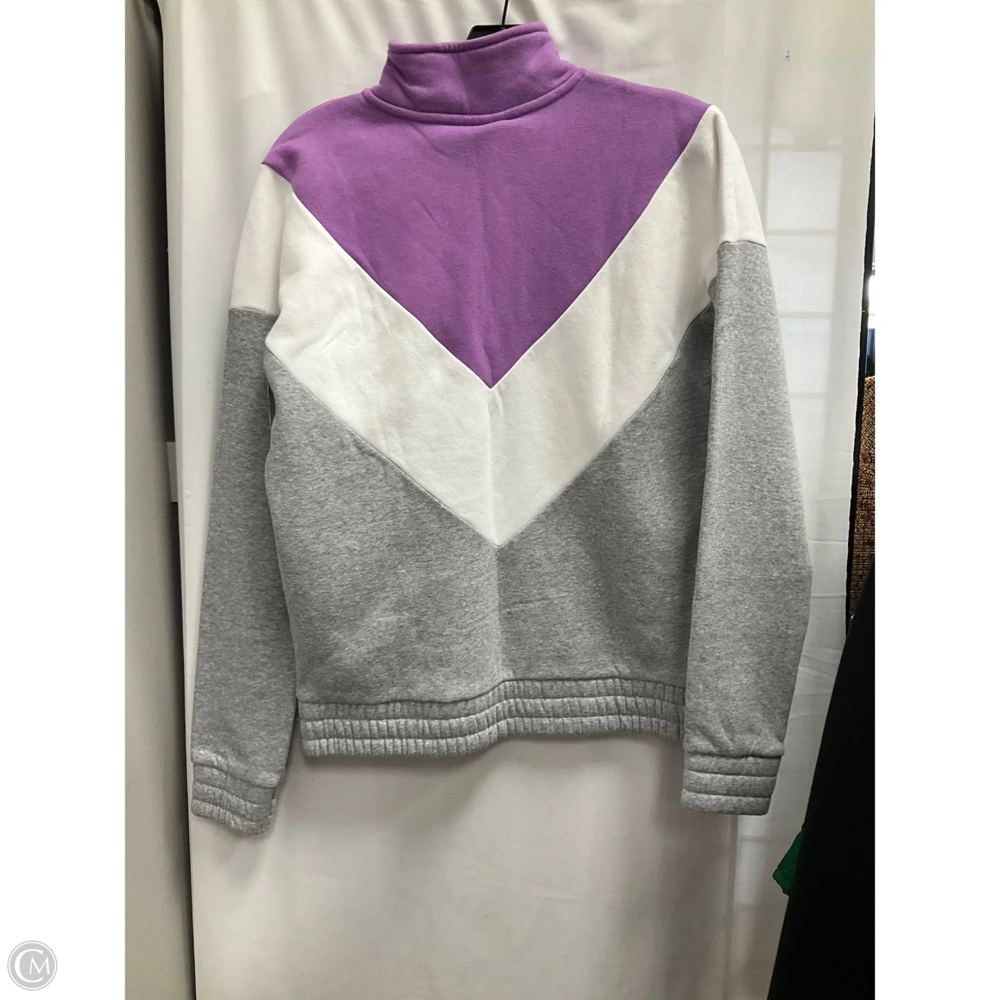 Athletic Top Long Sleeve Collar By Fila In Grey & White, Size: S
