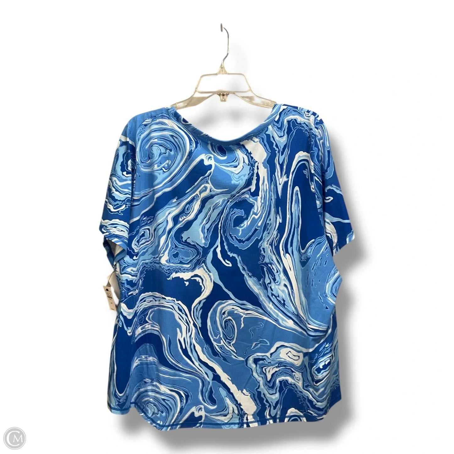 Top Short Sleeve By Talbots In Blue & White, Size: 3x