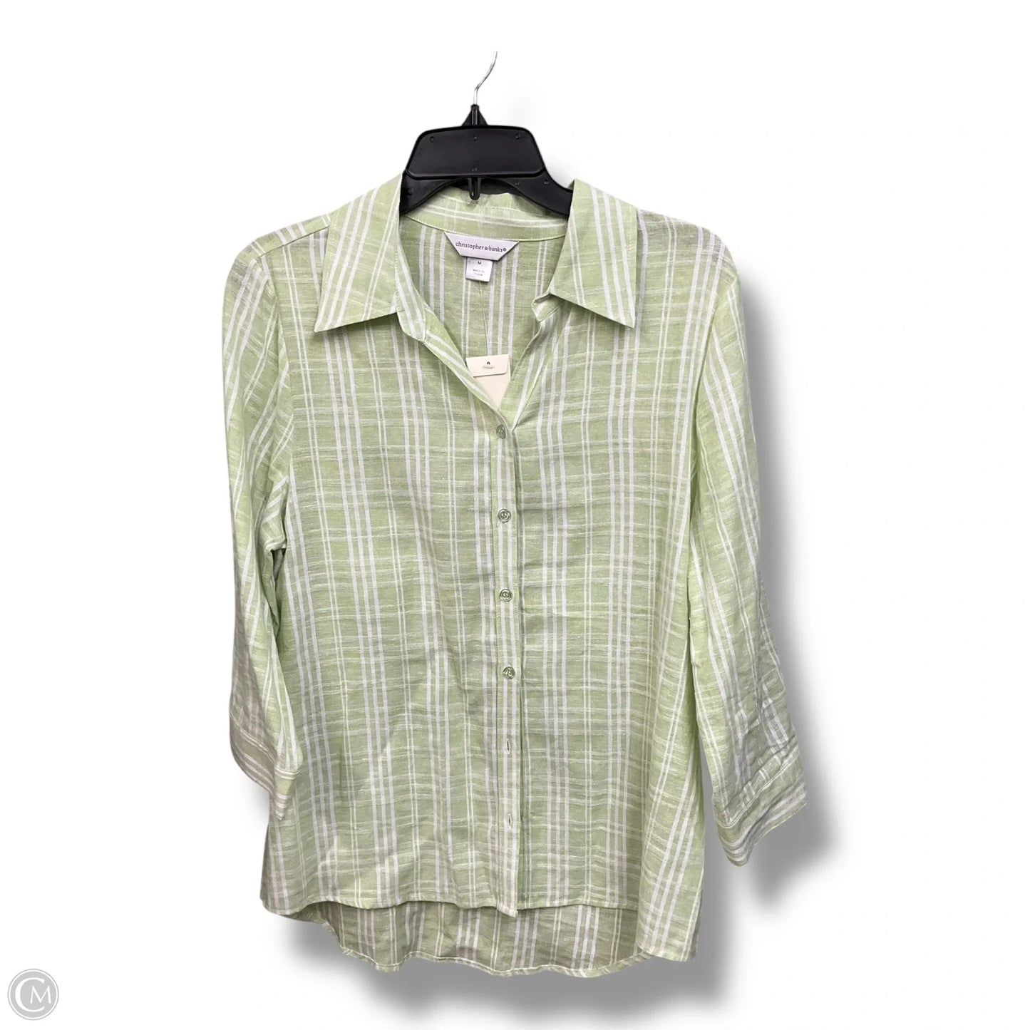Blouse 3/4 Sleeve By Christopher And Banks In Plaid Pattern, Size: M