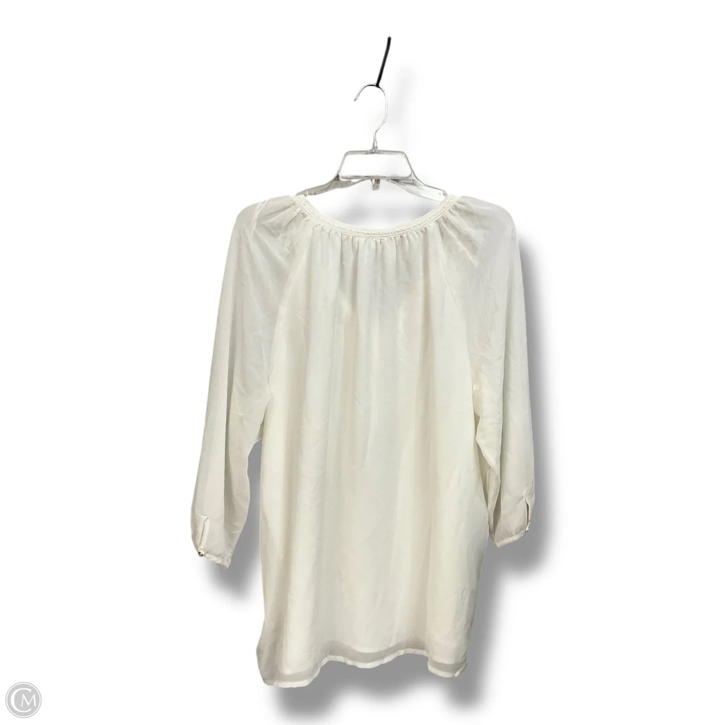 Blouse Long Sleeve By Calvin Klein In White, Size: L