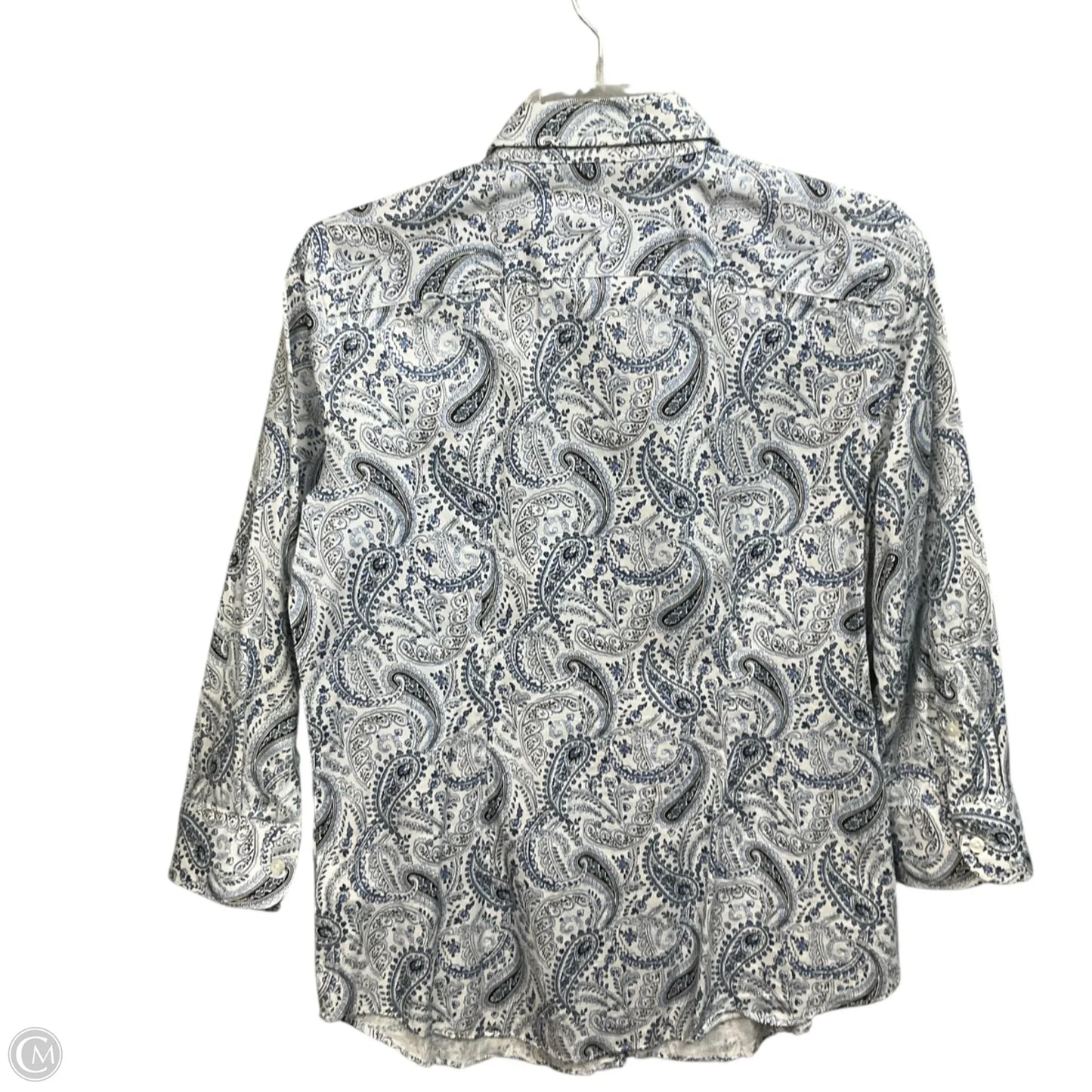 Blouse Long Sleeve By Chaps In Blue & White, Size: S