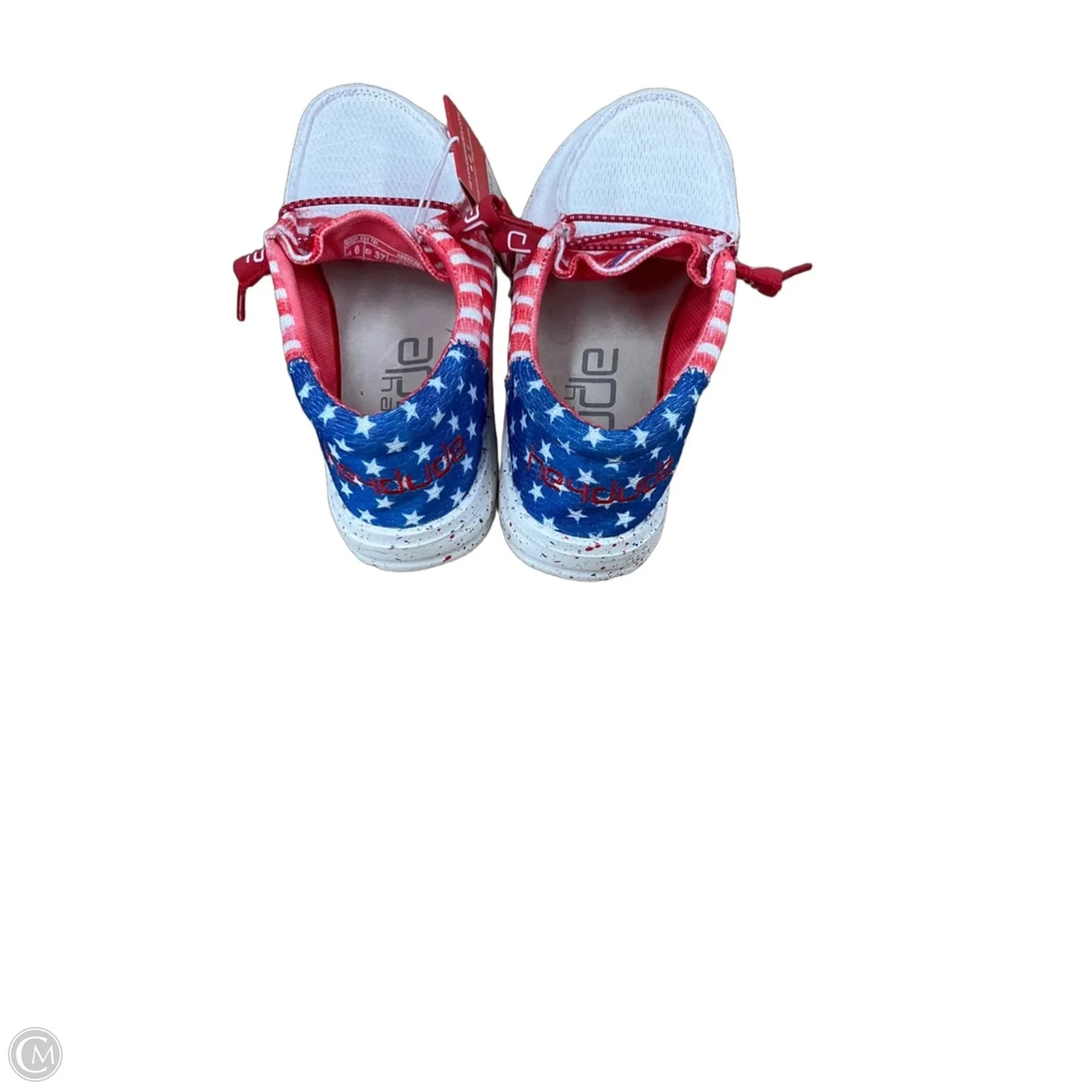 Shoes Sneakers By Hey Dude In Blue & Red & White, Size: 6