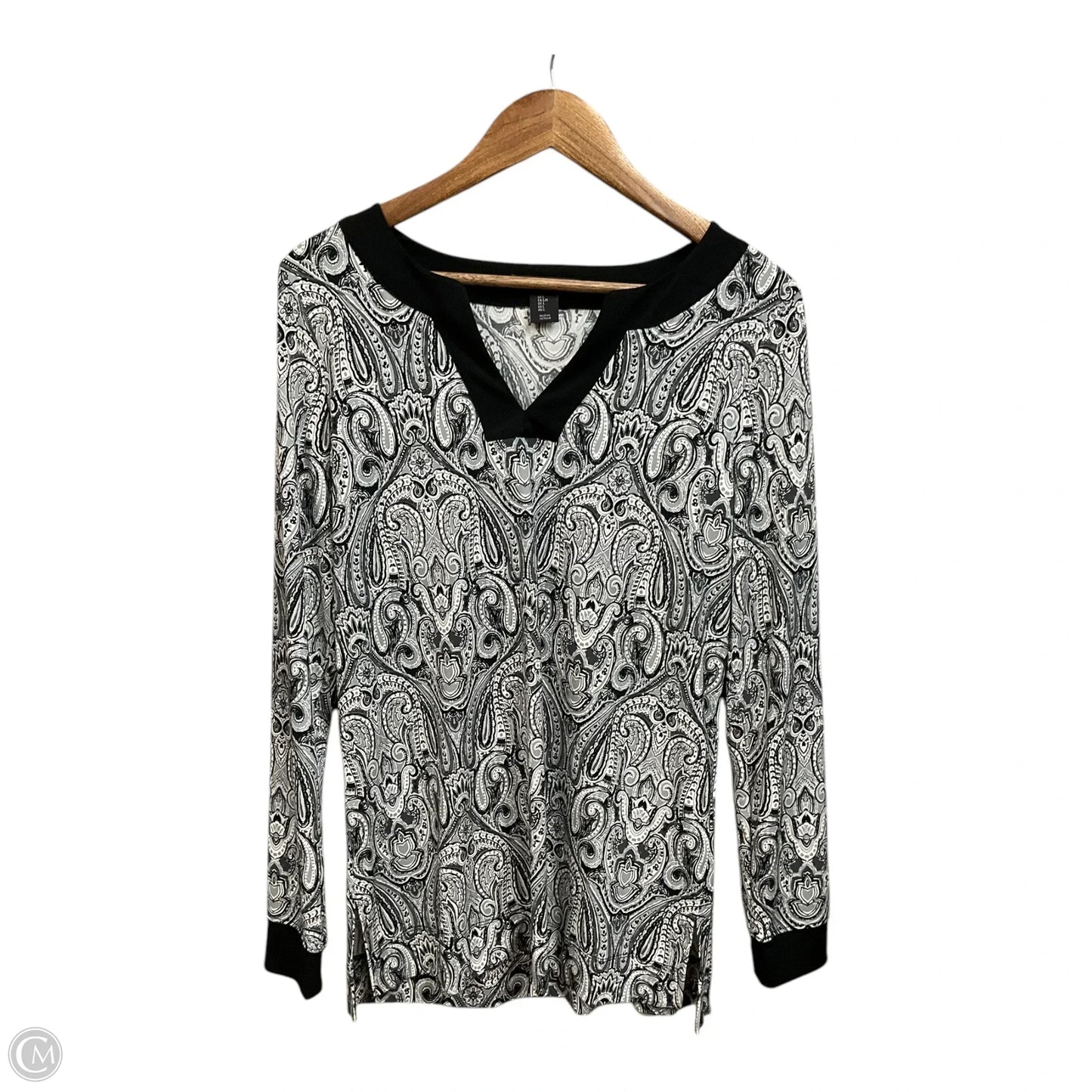 Tunic Long Sleeve By Tahari By Arthur Levine In Black & White, Size: L