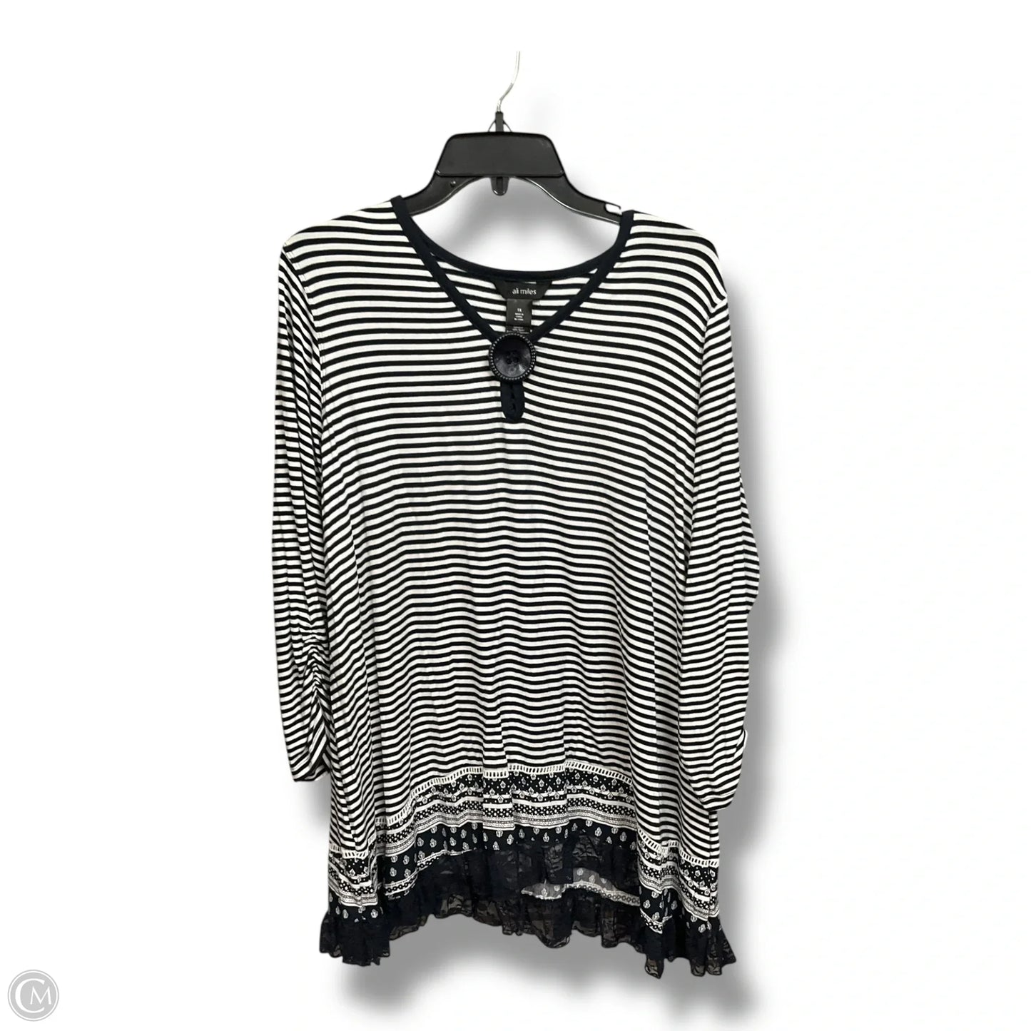 Top 3/4 Sleeve By Ali Miles In Striped Pattern, Size: 1x