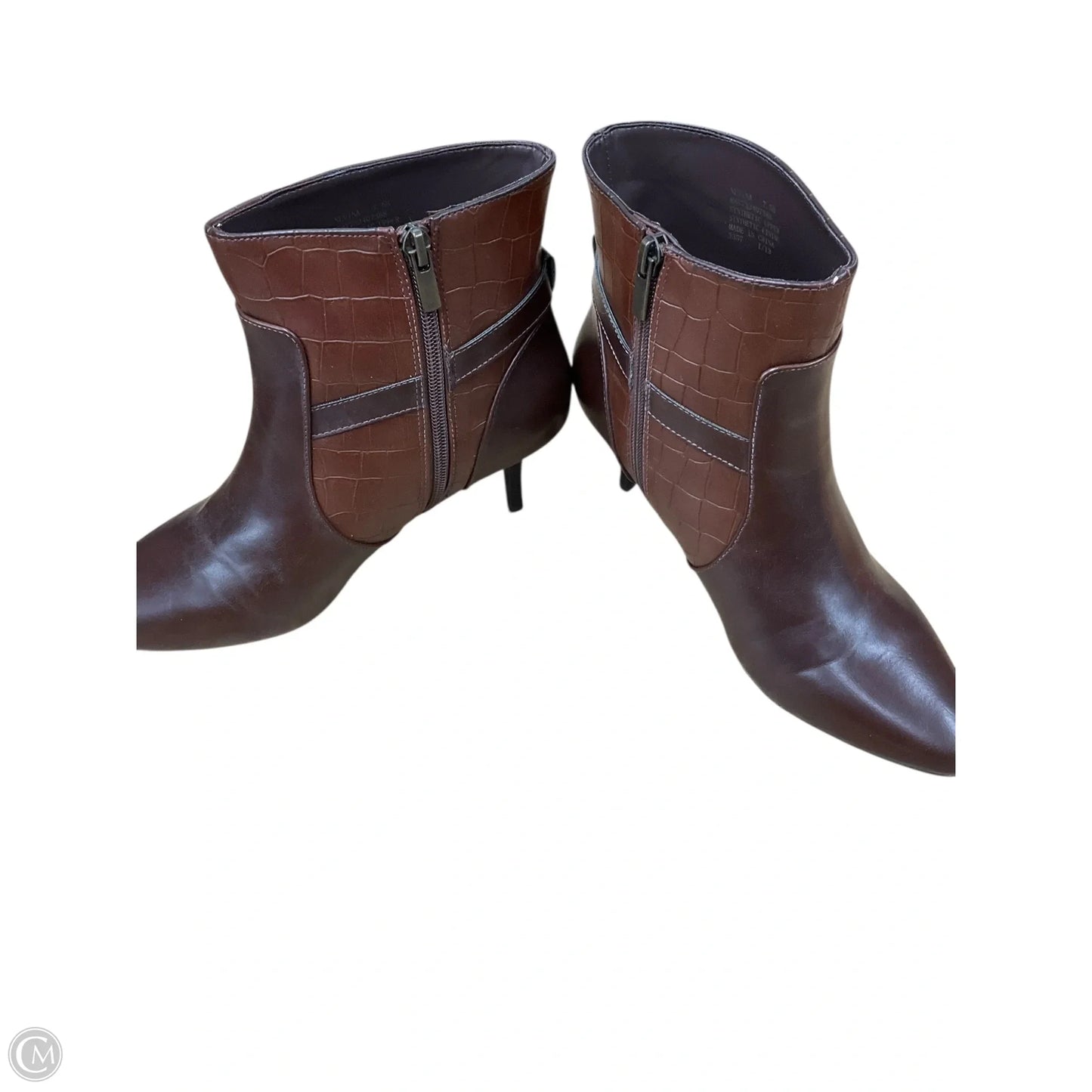 Boots Ankle Heels By Chaps In Brown, Size: 7.5