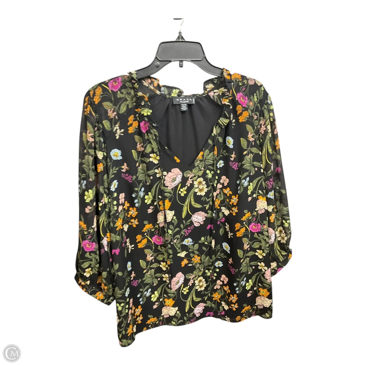 Blouse Long Sleeve By Grace In Black, Size: 1x