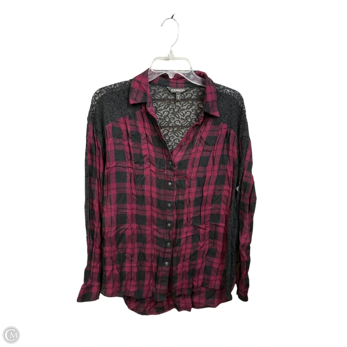 Blouse Long Sleeve By Express In Plaid Pattern, Size: M
