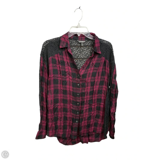Blouse Long Sleeve By Express In Plaid Pattern, Size: M