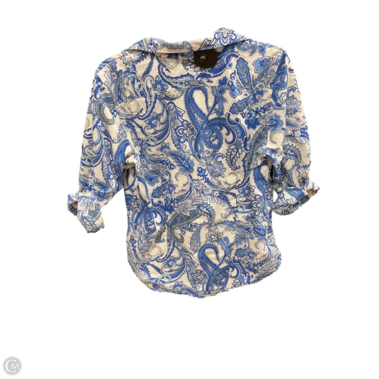 Blouse Long Sleeve By Chaps In Blue & White, Size: L