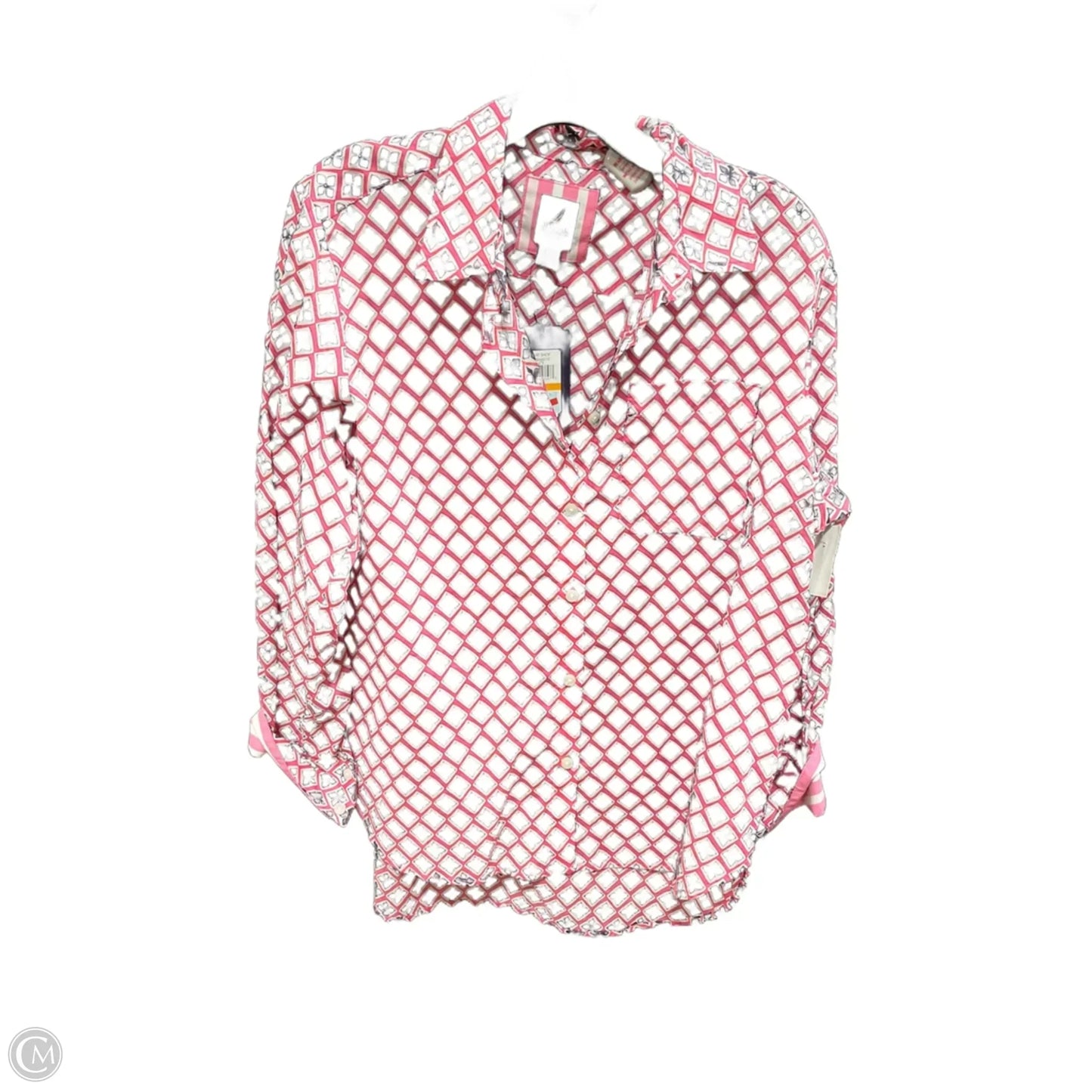Blouse Long Sleeve By Nautica In Pink & White, Size: S