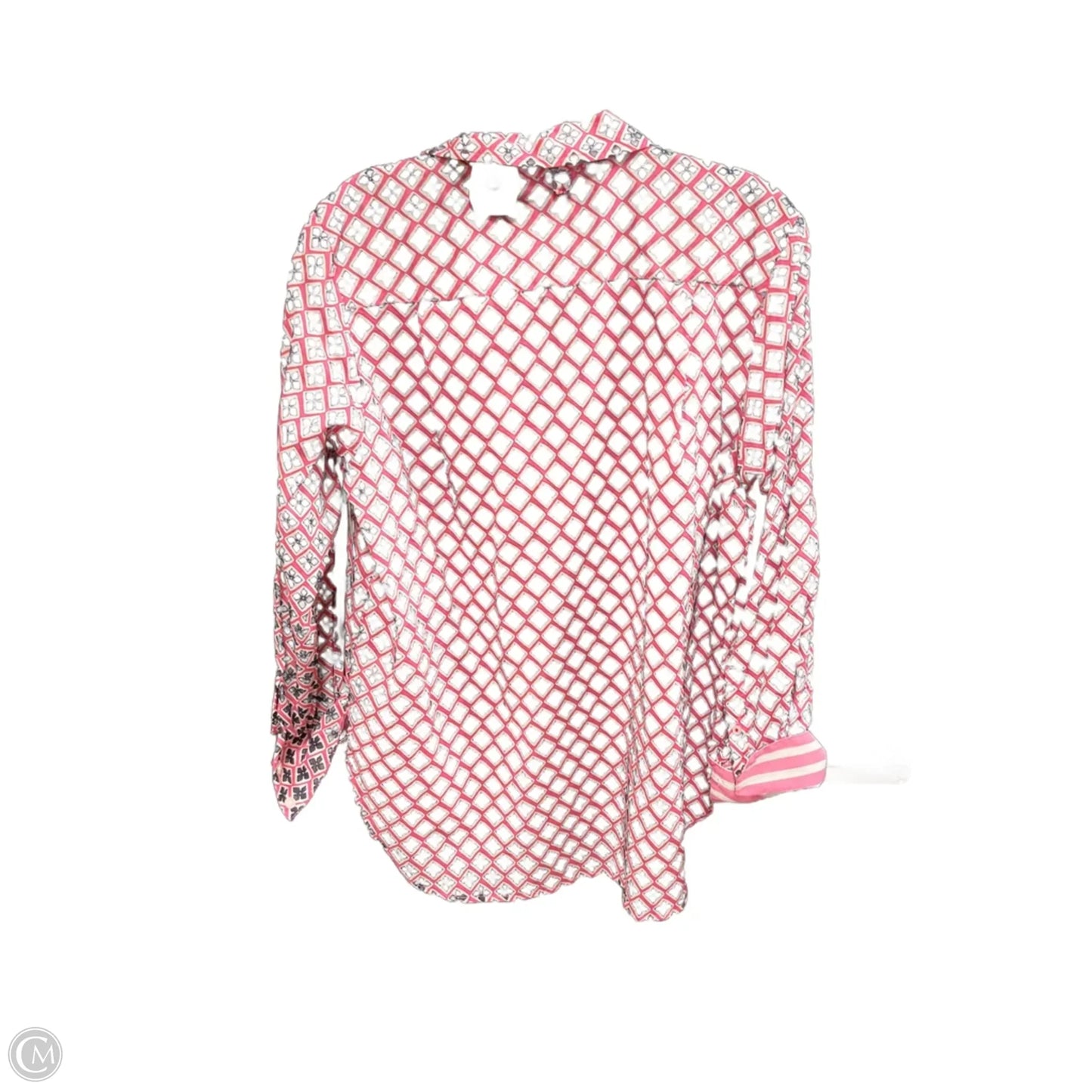 Blouse Long Sleeve By Nautica In Pink & White, Size: S