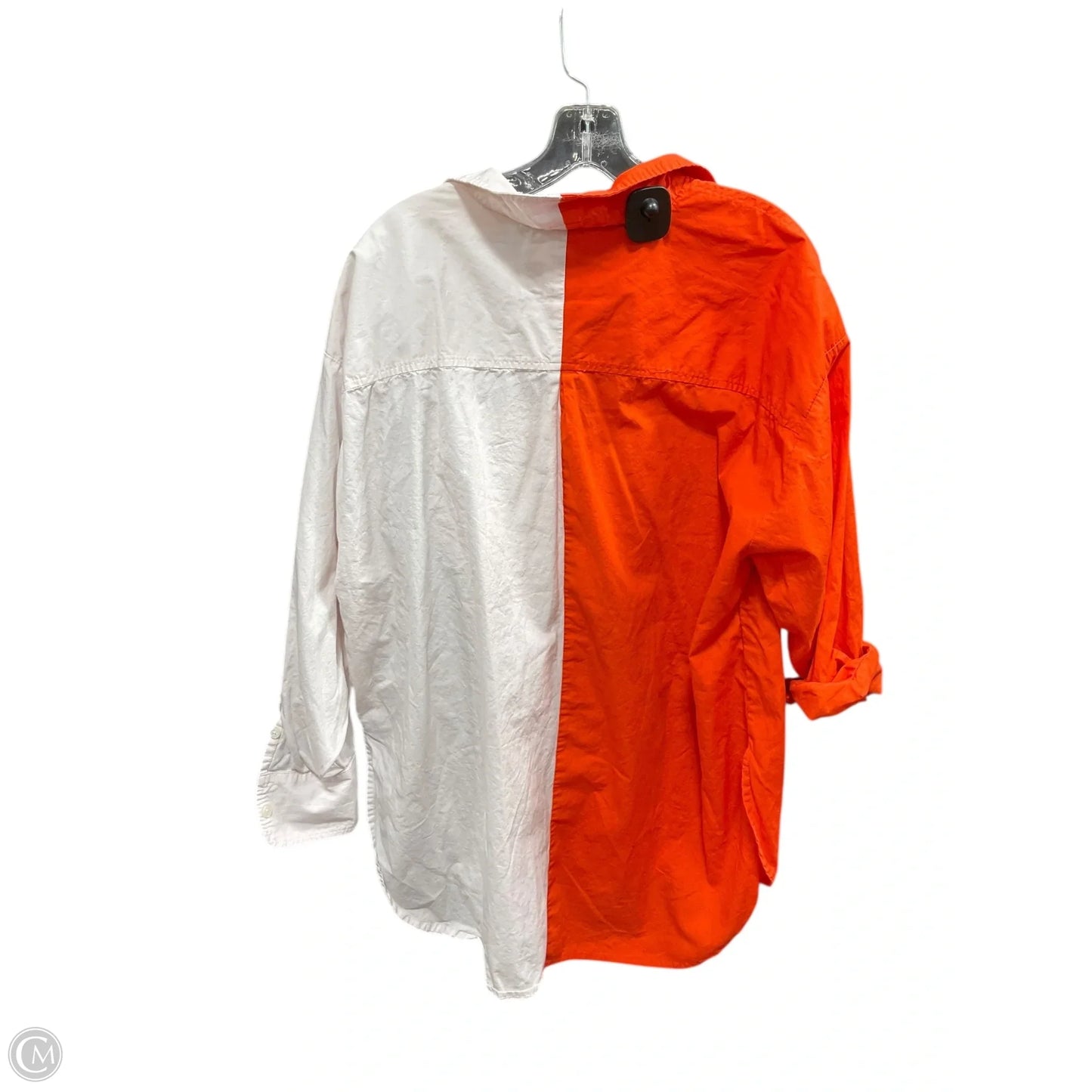 Blouse Long Sleeve By Maeve In Orange & White, Size: 1x