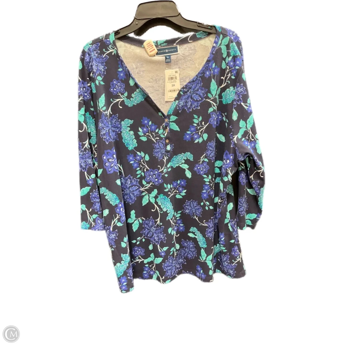 Top 3/4 Sleeve By Karen Scott In Navy, Size: 3x
