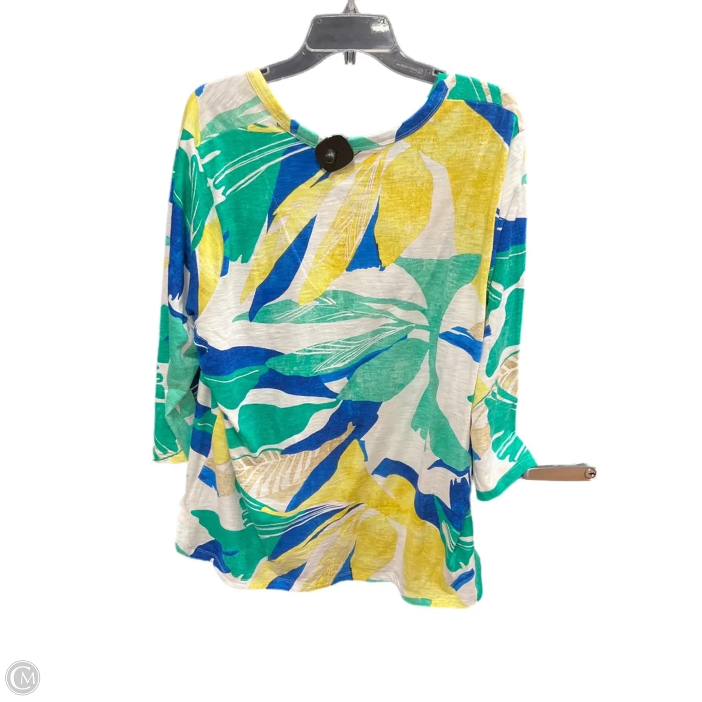 Top 3/4 Sleeve By Chicos In Green & Yellow, Size: Xxl